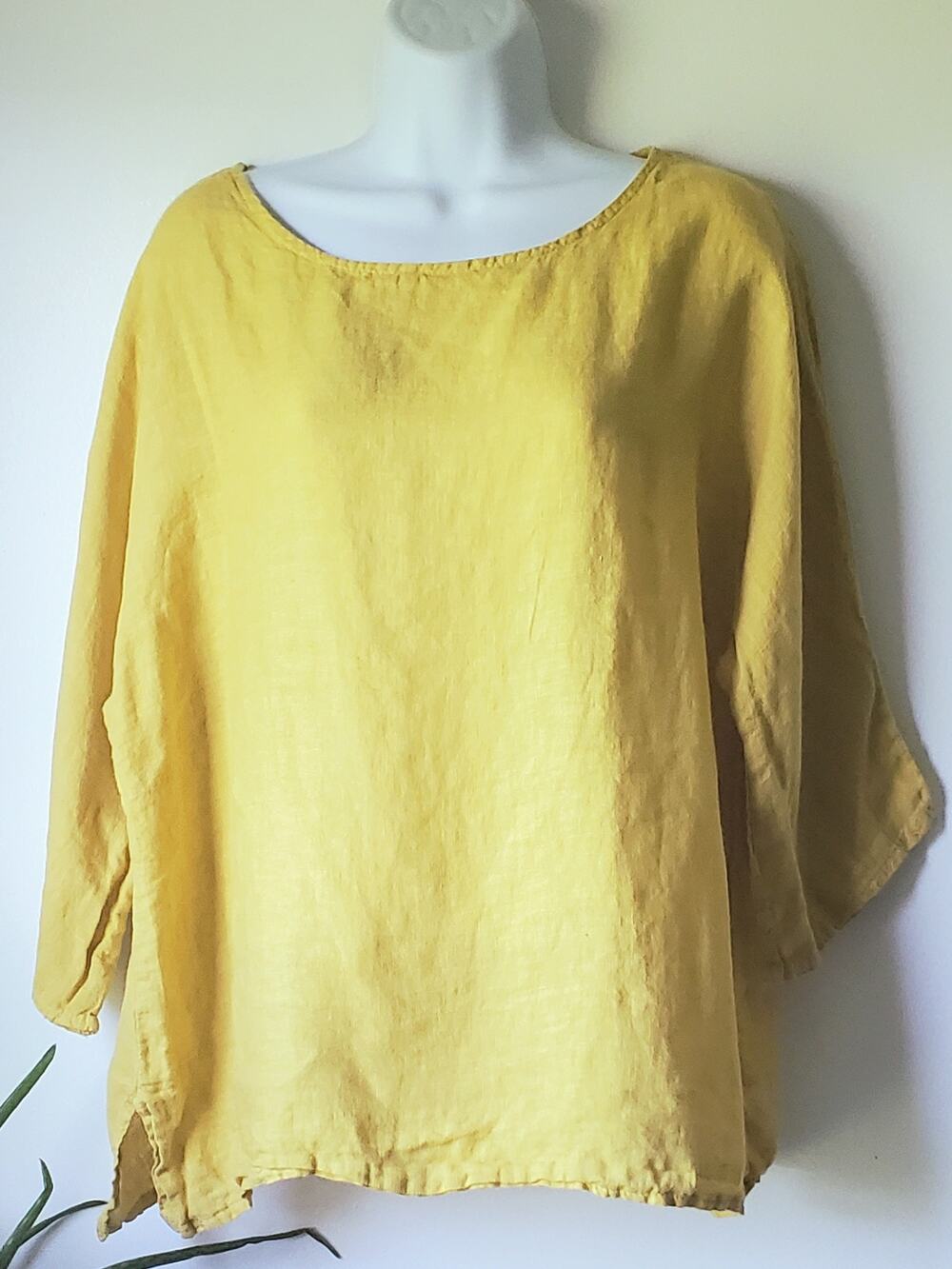 Giusy Womens Mustard Yellow Italian Linen Blouse Size Small Beachy Lagenlook